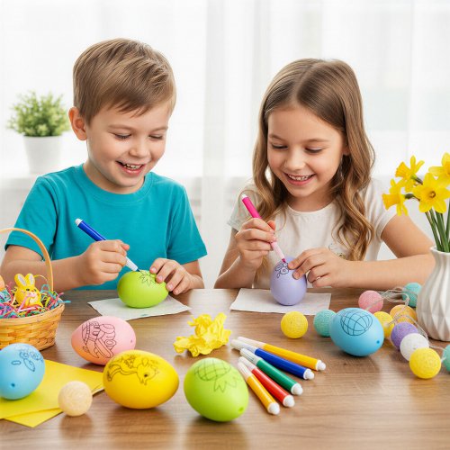 Velikonoční malovatelná vajíčka se 4 fixy – 6 barevných vajíček – 6 cm