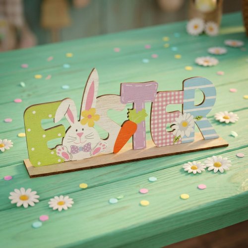 Velikonoční ležící stolní dekorace ze dřeva – s králíčkem