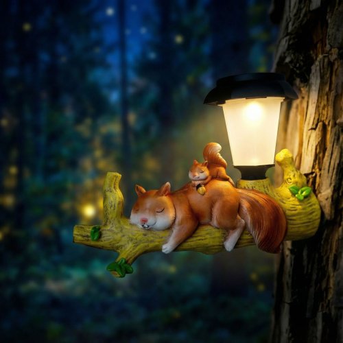 LED solární zvířecí figurka – veverka – na zavěšení – teplá bílá LED – 25 x 6 x 19 cm