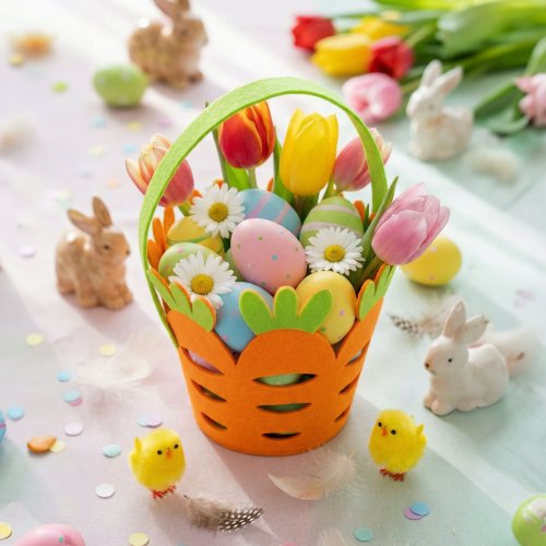 Velikonoční dekorace – filcový košík – ve tvaru mrkve – 25 x Ø18 cm