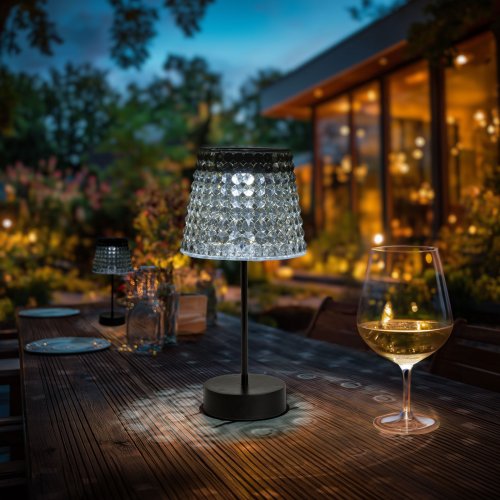 Solární stolní lampa – kouřová – studená bílá LED – plast – 26 x 12 cm