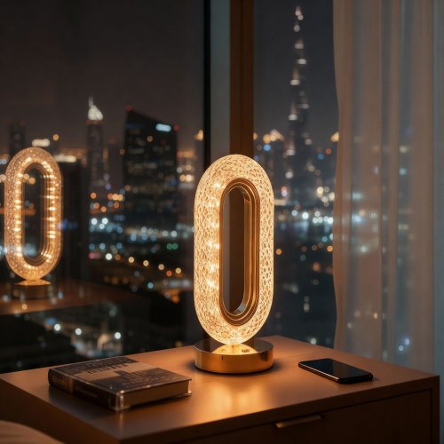 Stolní lampa – zlatá – nastavitelná barevná teplota, jas – akumulátorová – USB