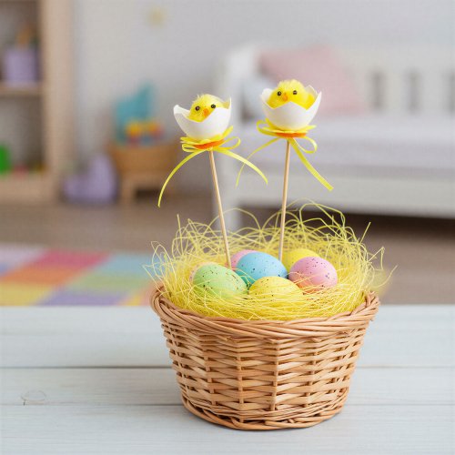 Velikonoční dekorace – zapichovací vajíčko s kuřátkem – 27 x Ø4,5 cm – 2 ks / balení