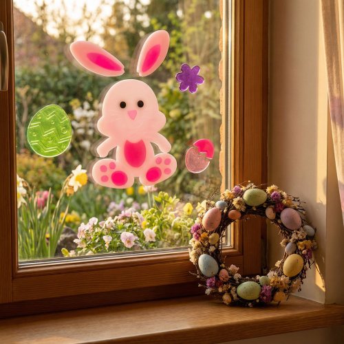 Velikonoční dekorace – samolepka – se zajíčkem – 19 x 19 cm