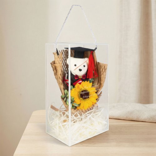 Umělá rostlinná dekorace – slunečnice s medvídkem – 26 x 10,5 x 14 cm