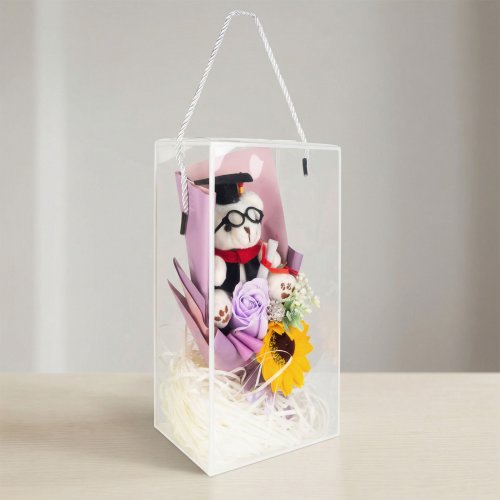 Umělá rostlinná dekorace – slunečnice s medvídkem – 14 x 10,5 x 26 cm