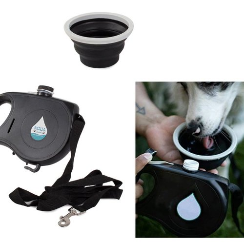 Automatické vodítko pro psa s nádržkou a silikonovým napajedlem