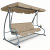 Zahradní houpačka – 200 x 120 x 164 cm – tmavě béžová – s držákem na pohár