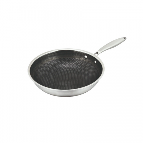 BRATMAXX Nerezová wok pánev s nepřilnavým povrchem 28 cm se strukturou včelího plástu, 4vrstvá