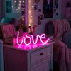 Neonová LED lampa – růžová „Love“ – 3 x AA + USB – 34 x 1,6 x 12,5 cm
