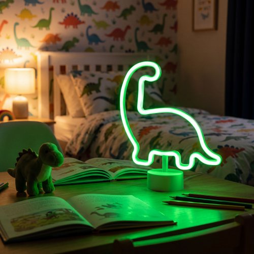 Neonová LED lampa – zelený dinosaurus – 3 x AA + USB – 25,9 x 8,5 x 24,3 cm