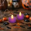 Halloweenská svítící dekorace – LED čajová svíčka – fialová – 2 ks / balení