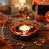 Halloweenská dekorace – držák na čajovou svíčku – dýně – MDF – 11 x 11 x 1,8 cm
