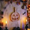 Halloweenský servírovací/podávací talíř s rukojetí – dřevěný – motiv dýně – 26,5 x 20 x 1,5 cm