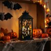 Halloweenová blikající lucerna - hrad - na baterie - černá - 30 x 14 cm