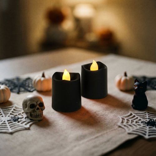 Halloweenová svítící dekorace – LED svíčka – černá – 2 ks / balení