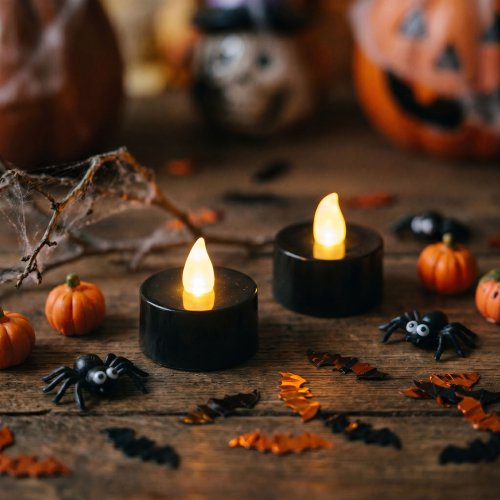 Halloween dekorace se světlem - LED čajová svíčka - černá - 2 ks / balení