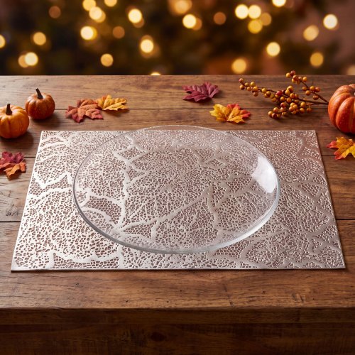 Prostírání – vzor listů – PVC – 45 × 30 cm – stříbrné