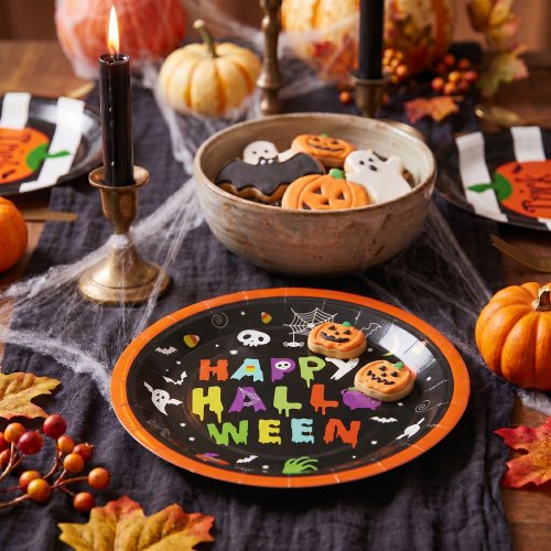 Papírový talíř Halloween – „Happy Halloween“ – kulatý – 23 cm – 8 ks / balení