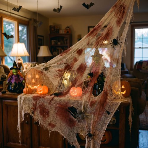 Halloweenská textilní dekorace – červená/bílá textilie – 91 x 76 cm