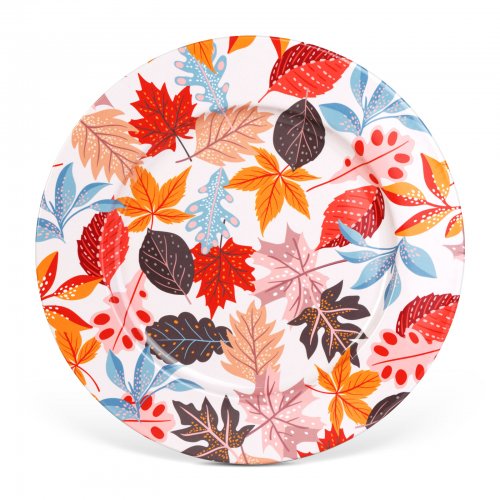 Podzimní dekorace – kovový tác – listy – 33 cm