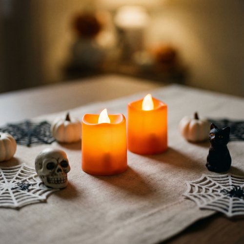 Halloweenová svítící dekorace – LED svíčka – oranžová – 2 ks / balení