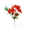 Dekorace poinsettia – se 3 květy a šiškou – tmavě červená – 34 cm