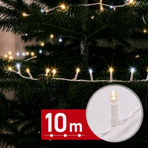 Světelný řetěz – 10 m – 400 teplých bílých & 100 studených bílých LED – 100-240V – 6W – bílý kabel