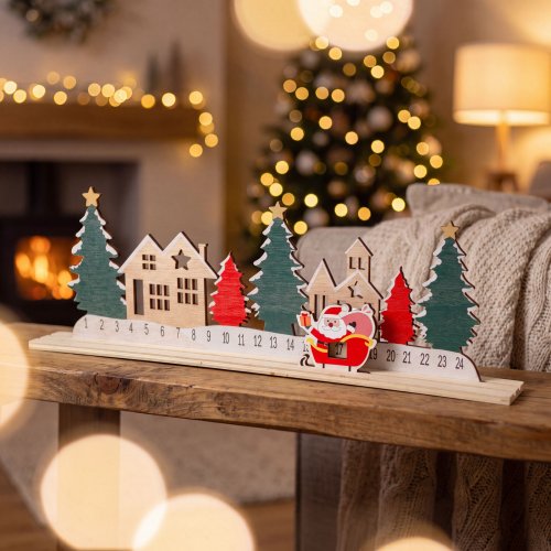Adventní kalendář - vánoční vesnička - MDF - 40 x 12 cm