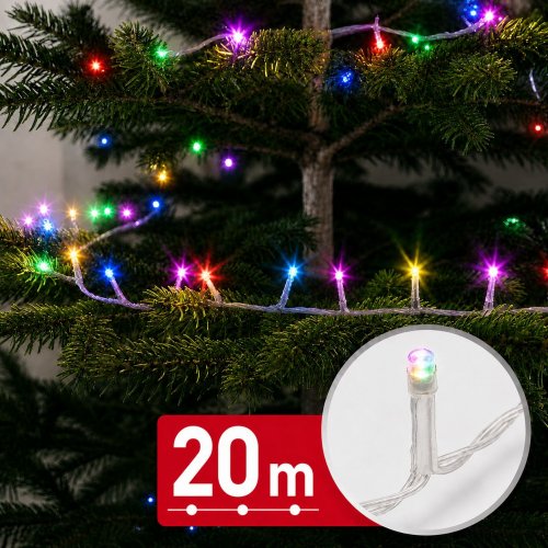 Světelný řetěz – 20 m – barevný – 400 LED – 100–240 V – 6 W – průhledný kabel