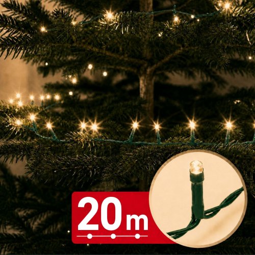 Svetelný řetěz – 20 m – teplá bílá – 400 LED – 100–240 V – 6 W – zelený kabel