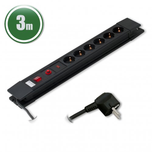 Prodlužovačka se 6 zásuvkami s ochranou proti přepětí a přetížení 230 V • 16 A • 3 m