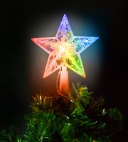 Vánoční LED hvězda na špic stromu - 10 LED - 15 cm - RGB - 2 x AA