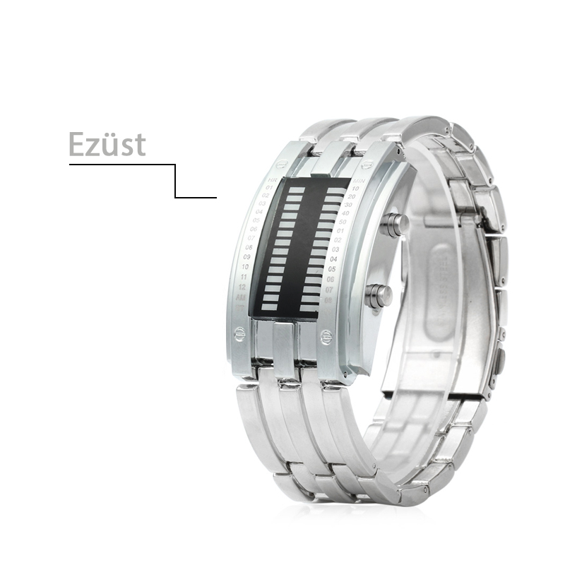 Exkluzivní binární LED hodinky Stříbrné
