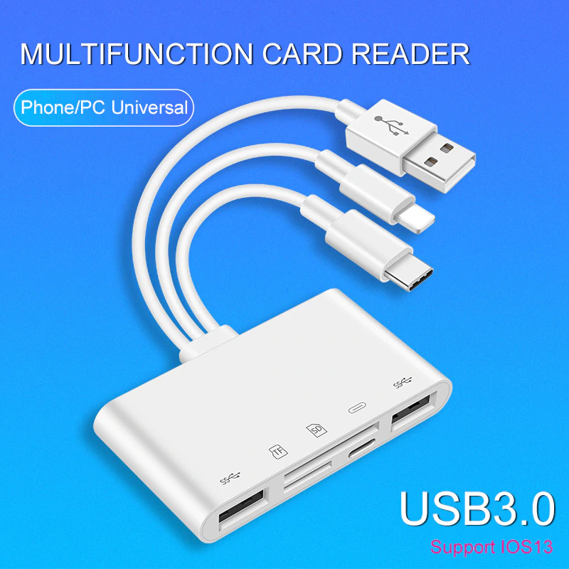 Multifunkční čtečka karet se třemi datovými USB kabely