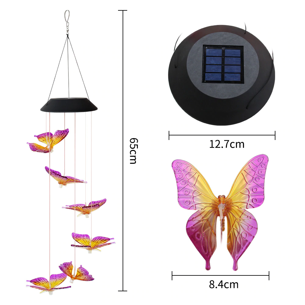 Svítící zvonkohra motýl (solární) Fialovo-žlutá