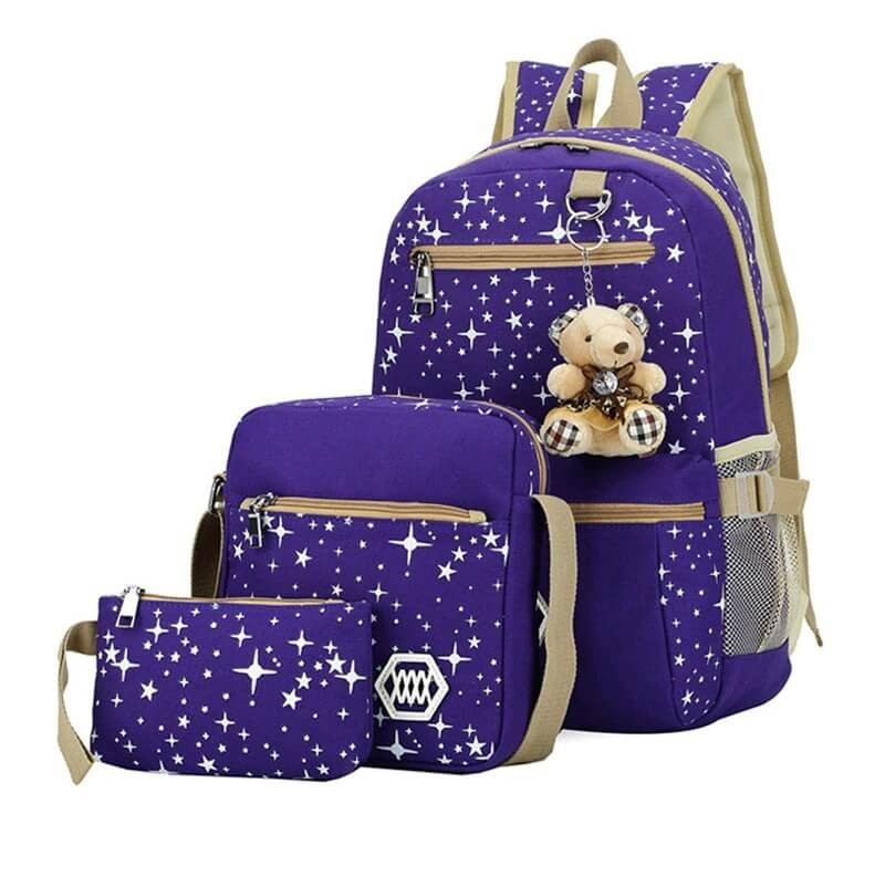 Souprava školní tašky 3 ks (Batoh, boční taška, penál) fialová