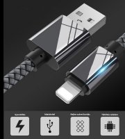 Extra odolná Lightning iPhone rychlonabíječka a datový USB kabel 1 m - Šedá