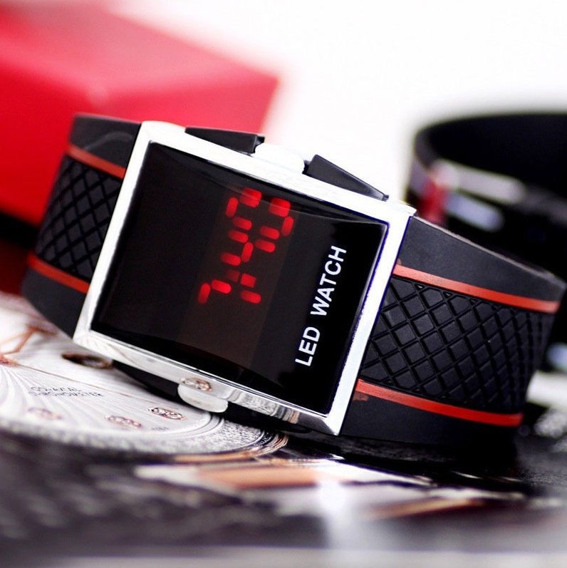 LED náramkové hodinky se sportovním designem černé