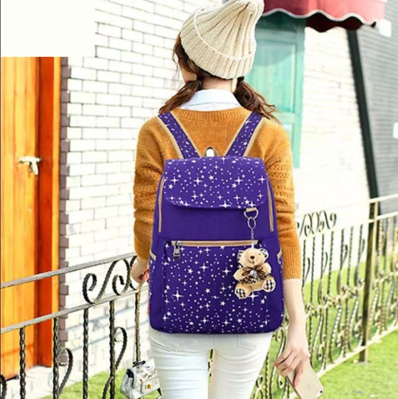 Sada školních tašek s fialovými hvězdami