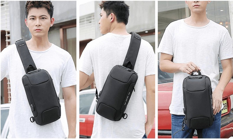 OZUKO batoh s bezpečnostním zámkem (18×10×35 cm) Černý