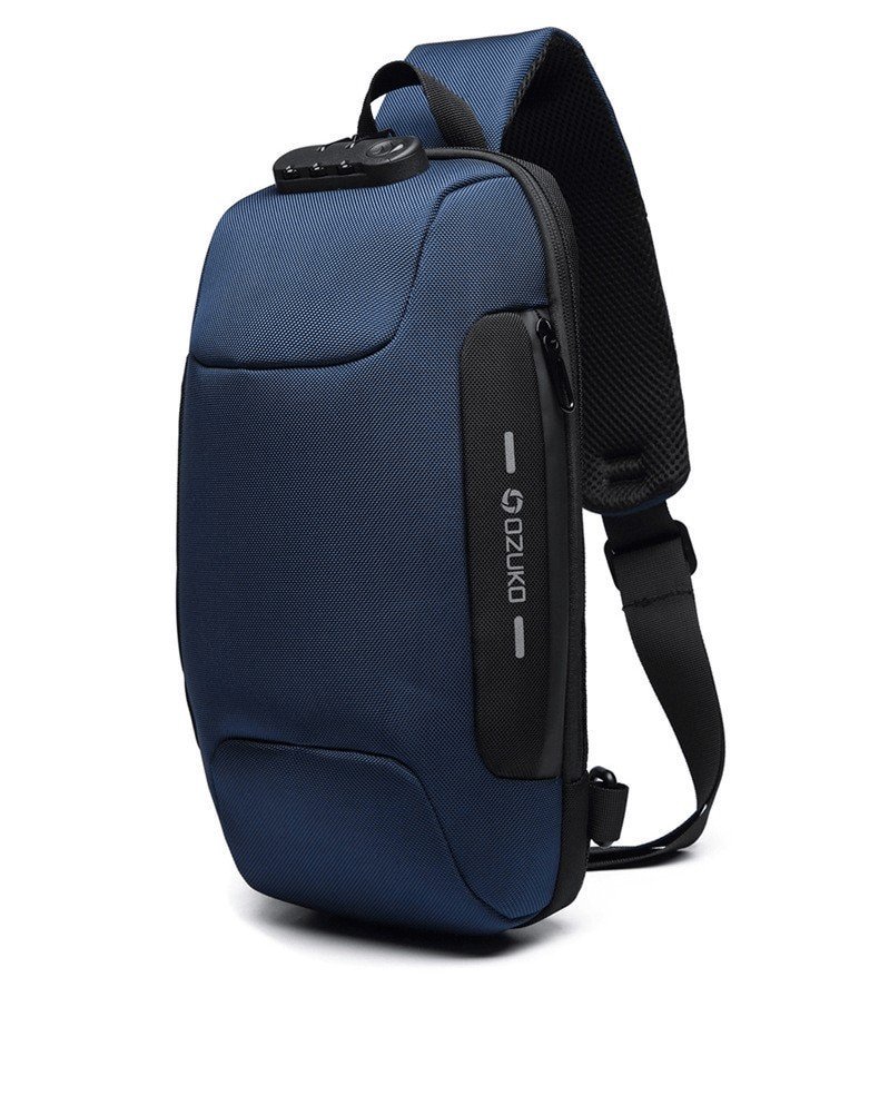 OZUKO batoh s bezpečnostním zámkem (18×10×35 cm) Modrý