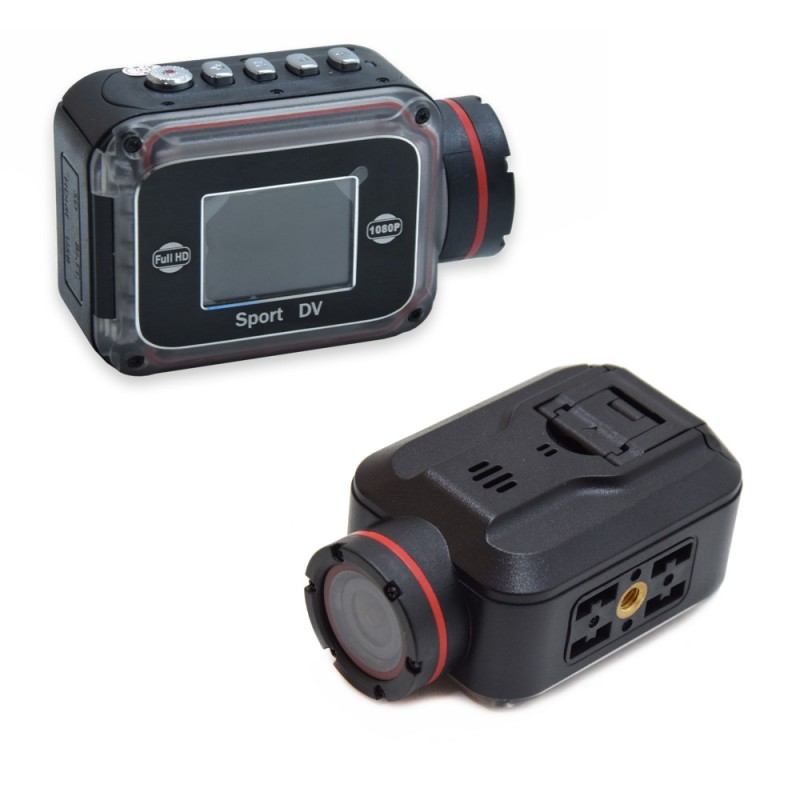 Vodotěsná sportovní kamera s displejem a příslušenstvím