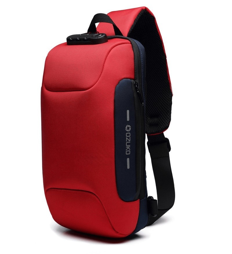 OZUKO batoh s bezpečnostním zámkem (18×10×35 cm) Červený