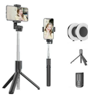 Selfie tyč a stativ se 2 kruhovými zrcadlovými LED světly 3v1