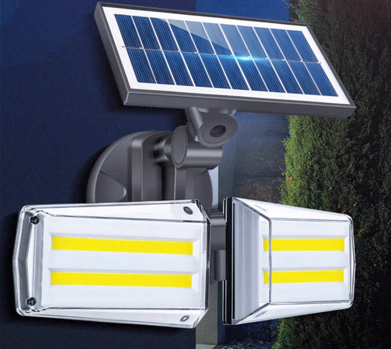 Solární nástěnná dvouhlavá, otočná LED lampa