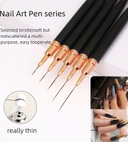 5 ks růžových/černých štětců na Nail Art – dlouhé štětce pro detailní zdobení nehtů, ideální pro gelovou manikúru a jemné vzory