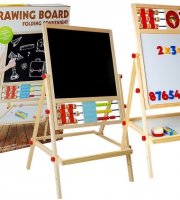 Dřevěná kreslicí tabule, magnetická tabule – hodiny, čísla