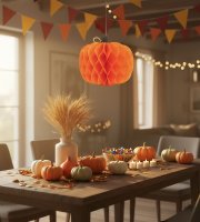 Podzimní dekorace – lampionová dýně – papír – 30 cm