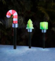 Vánoční solární lampa – LED – dárek, vánoční stromeček, cukrová hůlka – 37 x 7 x 7 cm